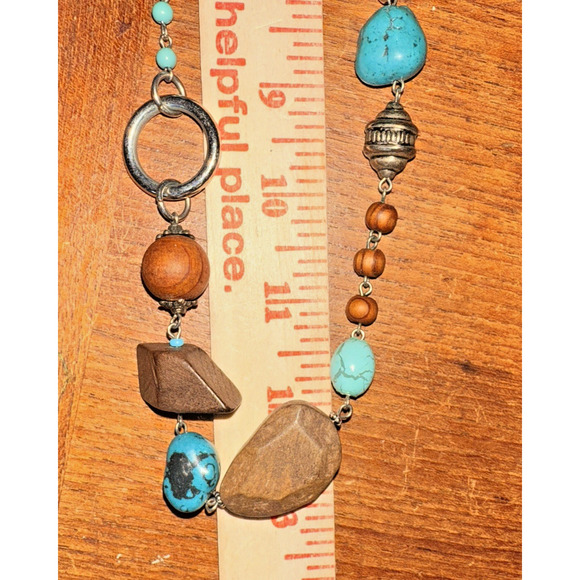 Unbranded Beaded‎ Statement Necklace Boho Beach Turquoise Silver Wood Festival - Picture 9 of 9